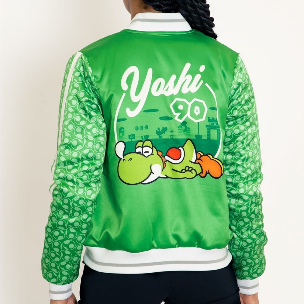YOSHI SHINY BOMBER JACKET Super Mario BlackMilk